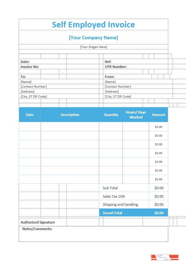 Self Employed Invoice Template PSD template